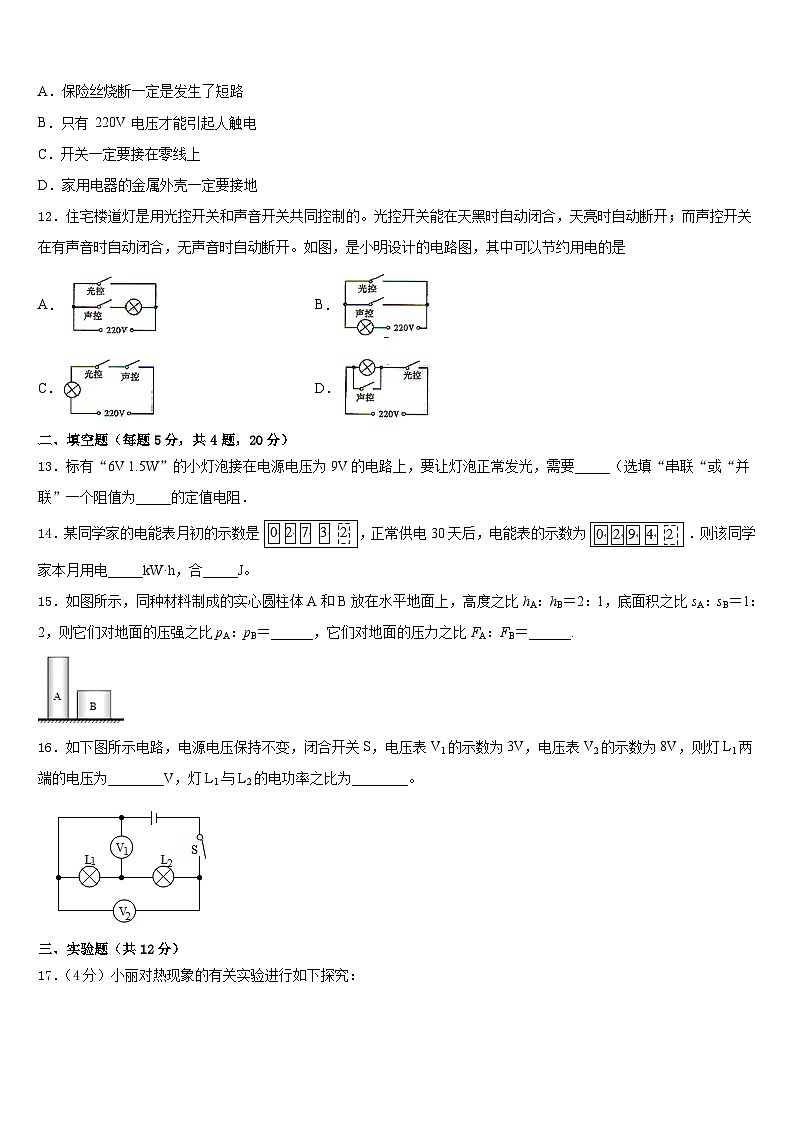 河南省郑州市第八中学2023-2024学年物理九年级第一学期期末联考试题含答案第3页