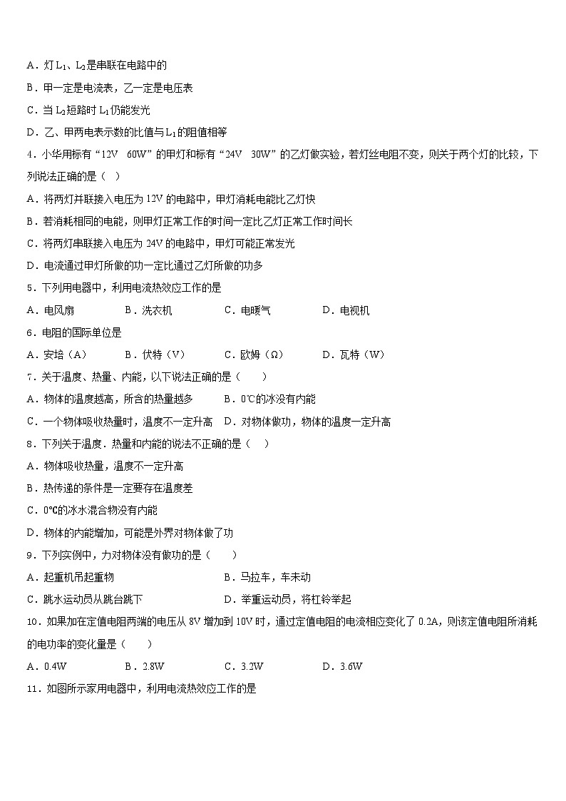 河南省郑州市第十一中学2023-2024学年九上物理期末联考模拟试题含答案第2页