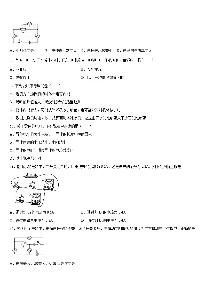泉州市重点中学2023-2024学年九年级物理第一学期期末综合测试试题含答案第3页