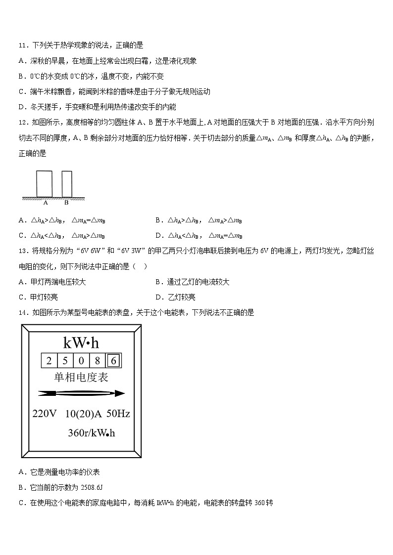 河南省郑州枫杨外国语学校2023-2024学年物理九上期末学业水平测试试题含答案03