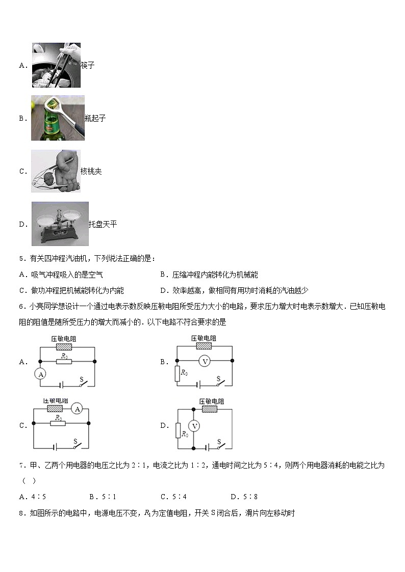 浙江省台州市黄岩区黄岩实验中学2023-2024学年物理九年级第一学期期末统考模拟试题含答案第2页