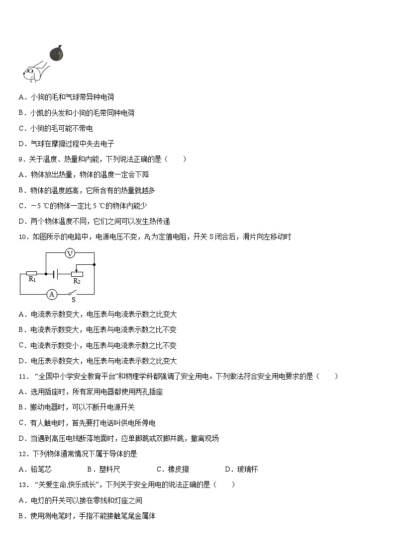 浙江省温州市瑞安市2023-2024学年九年级物理第一学期期末考试试题含答案03