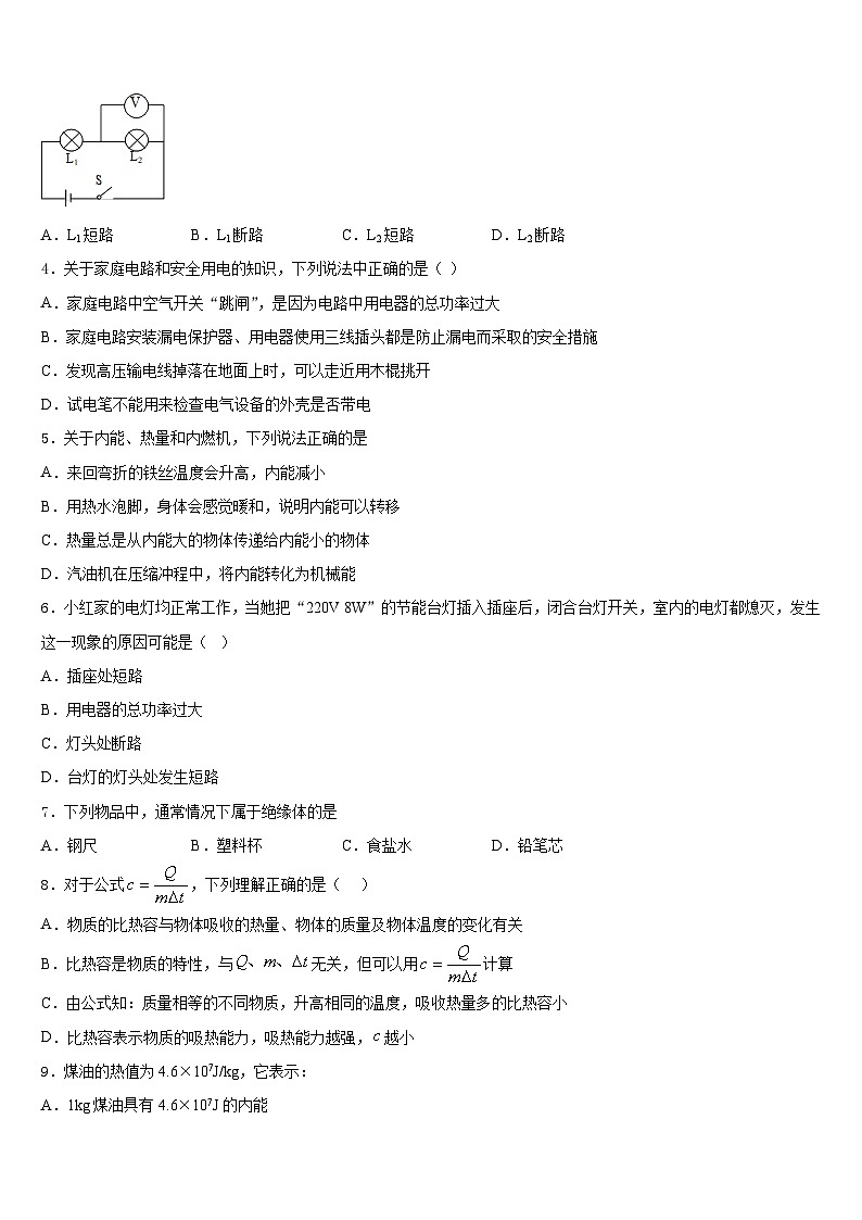 浙江省温州市绣山中学2023-2024学年物理九年级第一学期期末达标测试试题含答案02
