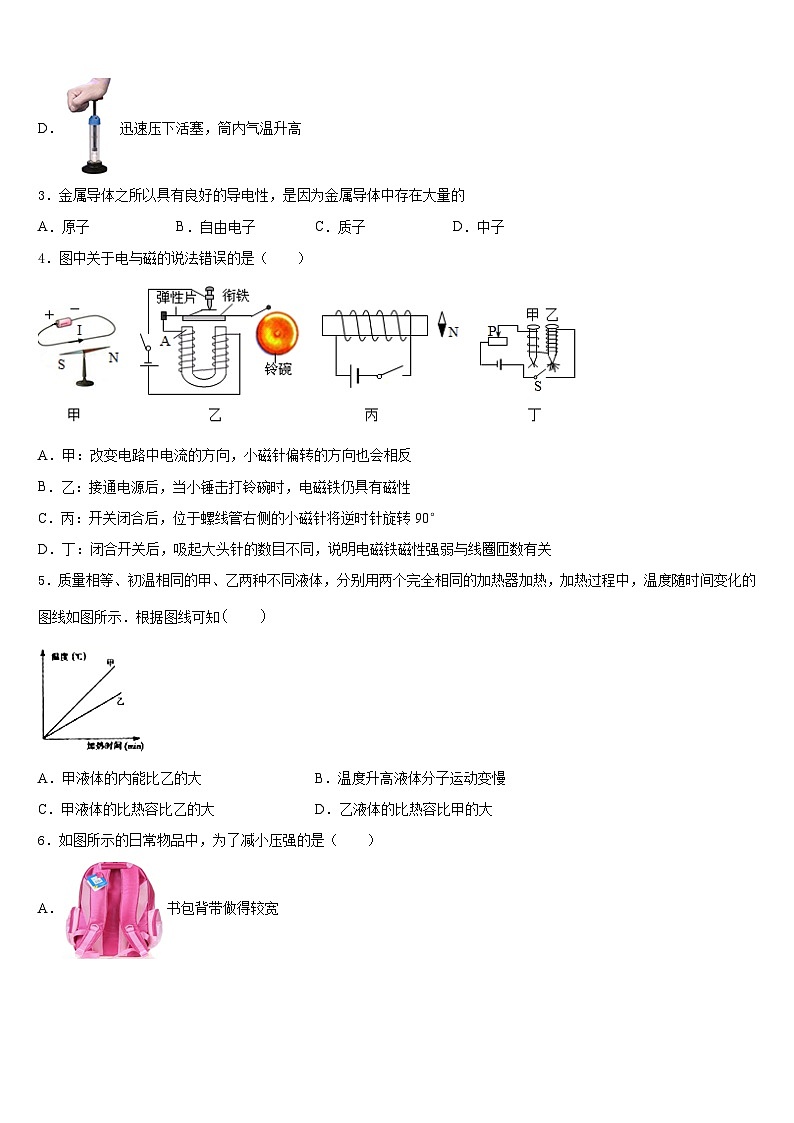 海南省儋州市第五中学2023-2024学年九上物理期末调研模拟试题含答案02