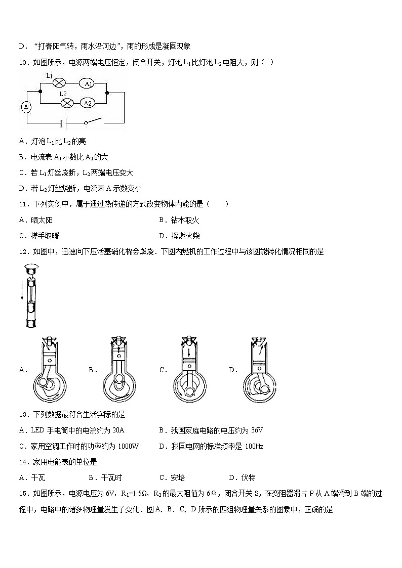海南市重点中学2023-2024学年九年级物理第一学期期末调研试题含答案第3页