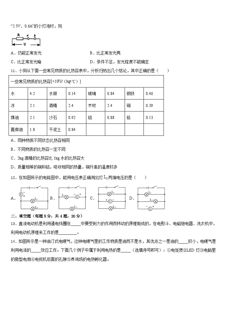 湖北省武汉市洪山区2023-2024学年九年级物理第一学期期末调研模拟试题含答案03