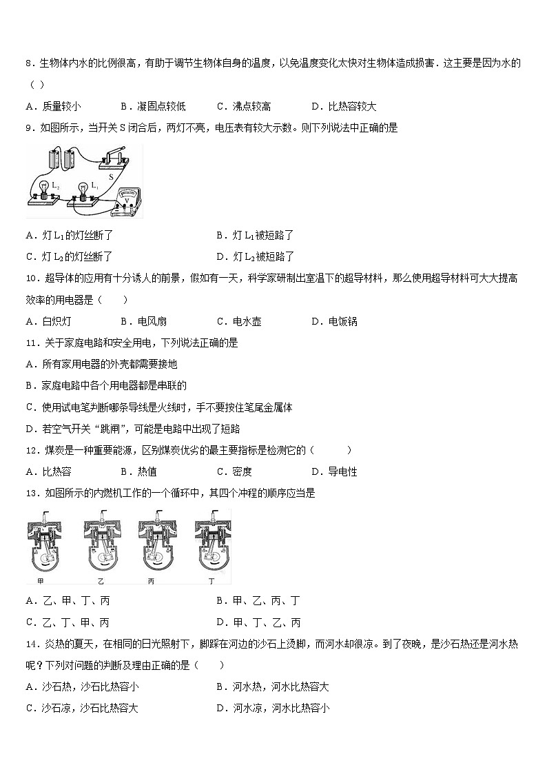 湖北省麻城市张家畈镇中学2023-2024学年物理九上期末考试试题含答案03