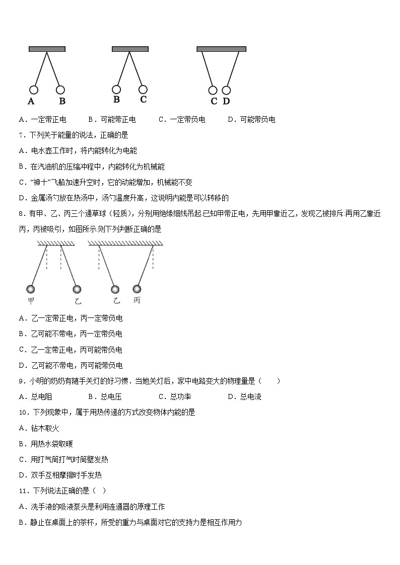 湖北省襄阳五中学实验中学2023-2024学年物理九年级第一学期期末监测试题含答案第3页