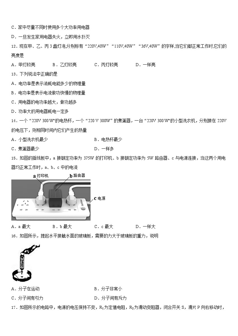 湖北省舞阳中学2023-2024学年九年级物理第一学期期末监测模拟试题含答案第3页
