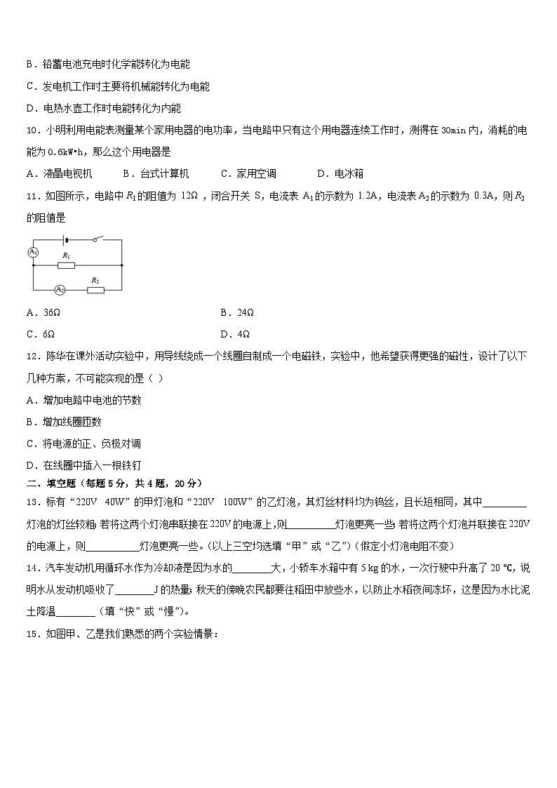 湖南省桃源县2023-2024学年九年级物理第一学期期末复习检测试题含答案第3页