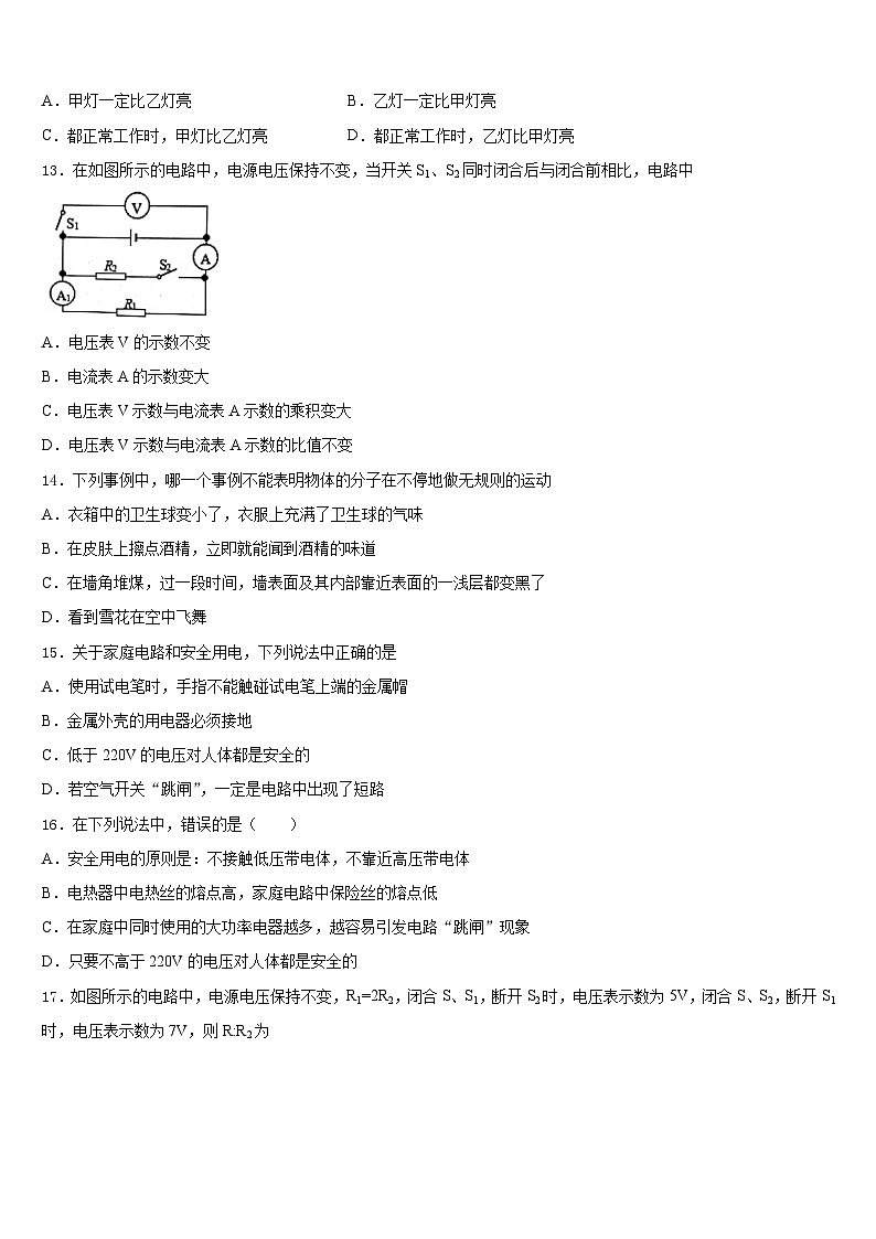 湖南省武冈市洞庭学校2023-2024学年九上物理期末调研模拟试题含答案第3页