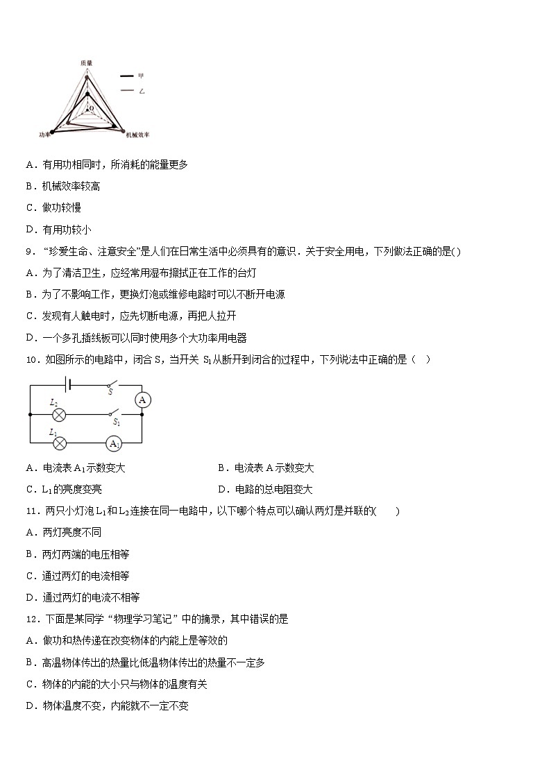 湖南省株洲荷塘区四校联考2023-2024学年物理九上期末调研模拟试题含答案第3页