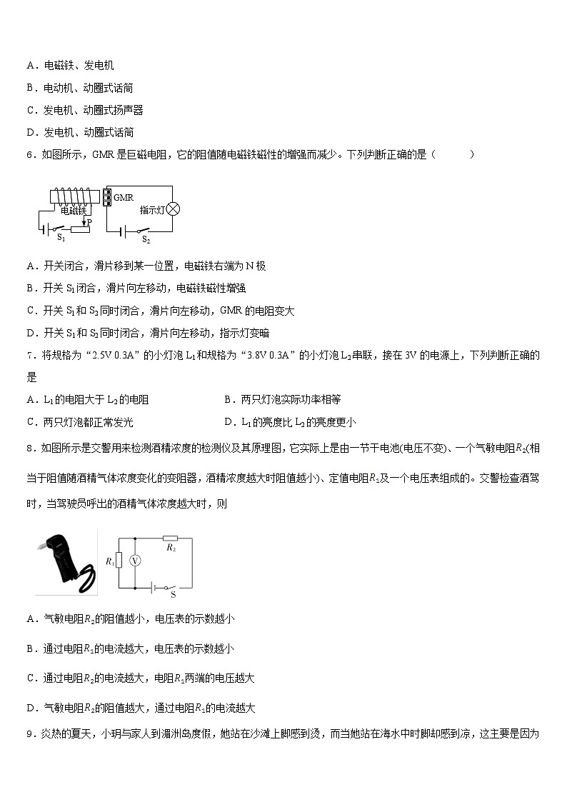 湖南省郴州市名校2023-2024学年九年级物理第一学期期末综合测试模拟试题含答案第2页