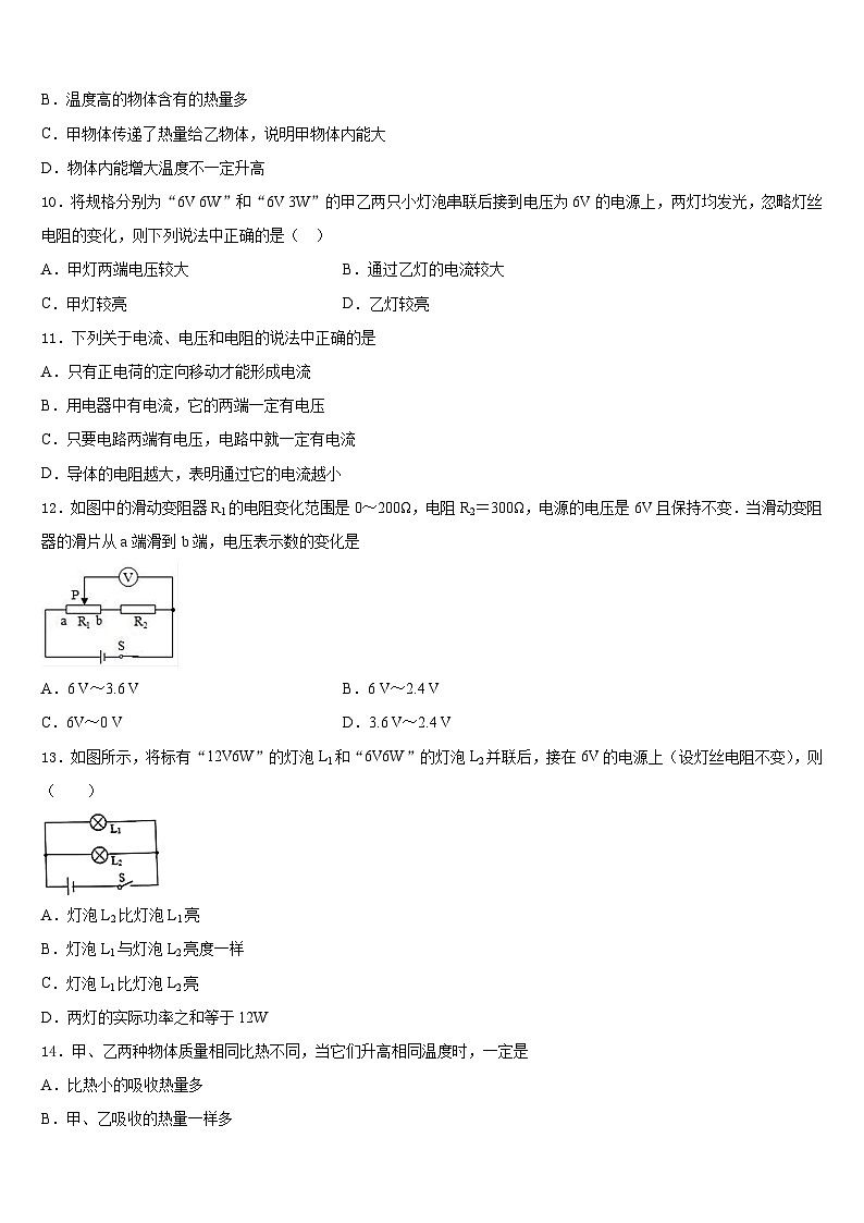 湖南省长沙市长沙天心区青雅丽发学校2023-2024学年九年级物理第一学期期末教学质量检测模拟试题含答案03