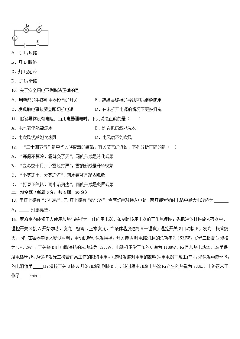 湖南省益阳市桃江县2023-2024学年物理九年级第一学期期末学业水平测试试题含答案第3页