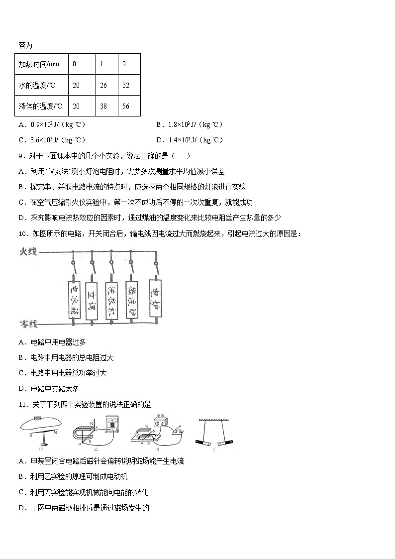 湖南省长沙市雅礼实验中学2023-2024学年九年级物理第一学期期末达标测试试题含答案03