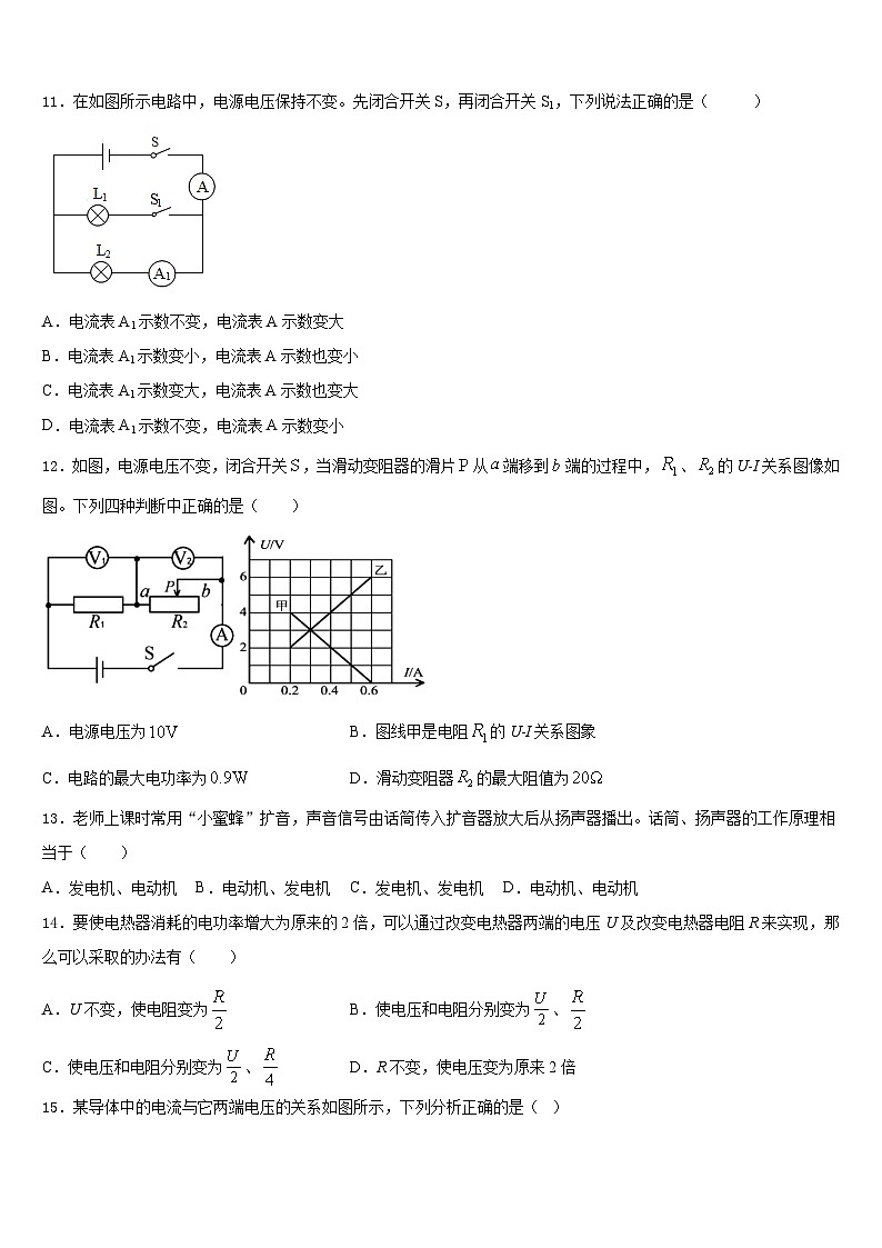 福建省三明市大田县2023-2024学年九年级物理第一学期期末达标检测试题含答案03