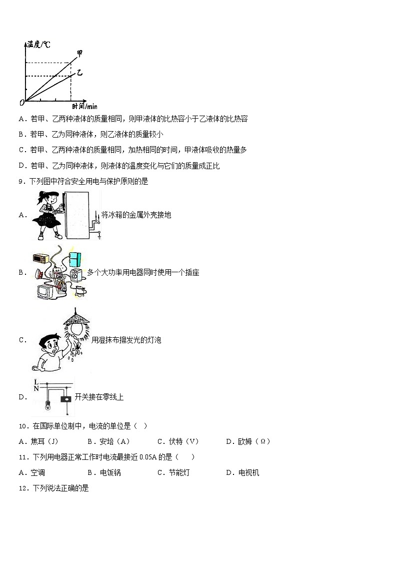 福建省泉州台商投资区2023-2024学年九年级物理第一学期期末预测试题含答案第3页
