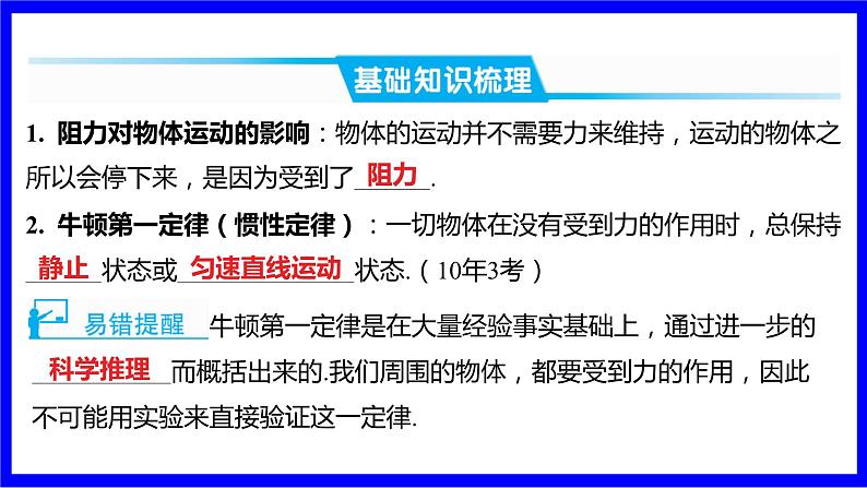 物理中考复习考点研究 模块四 力学  命题点5 牛顿第一定律 惯性（必考） PPT课件第2页