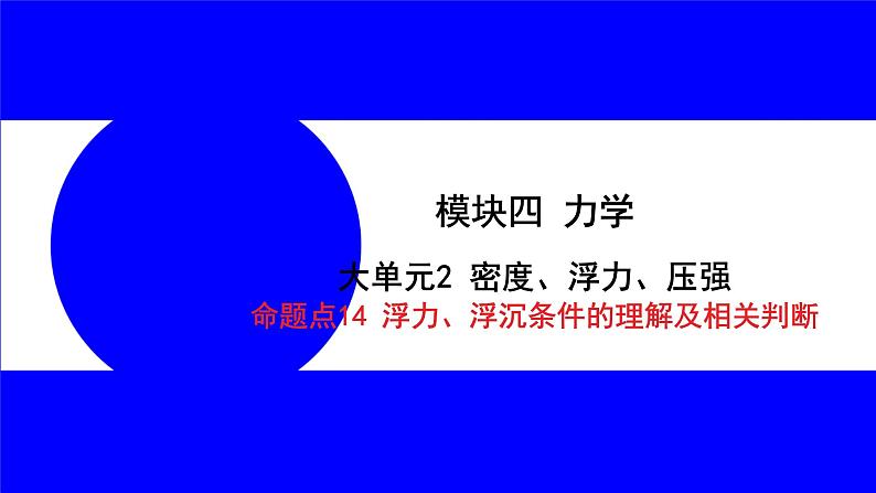 物理中考复习考点研究 模块四 力学  命题点14 浮力、浮沉条件的理解及相关判断 PPT课件第1页