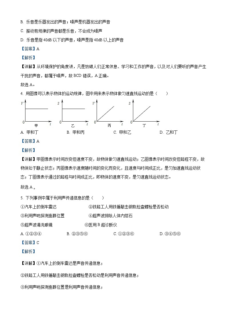 2023-2024学年湖南省长沙市青竹湖湘一外国语学校八年级上学期第一次月考物理试题02