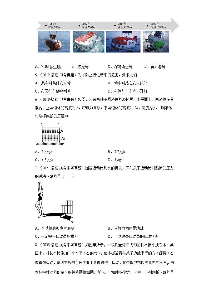 专题08 压强-5年（2019-2023）中考1年模拟物理分项汇编（福建专用）（原卷版）第2页