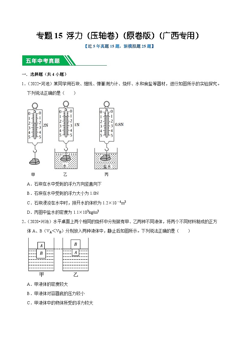 专题15 浮力（压轴卷）（原卷版）（广西专用）第1页