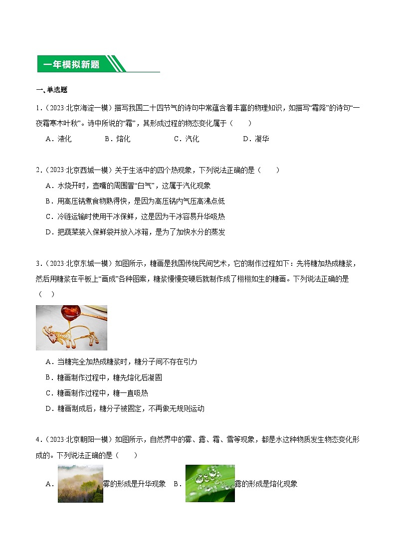 专题11 物态变化-5年（2019-2023）中考1年模拟物理分项汇编（北京专用）（原卷版）第2页