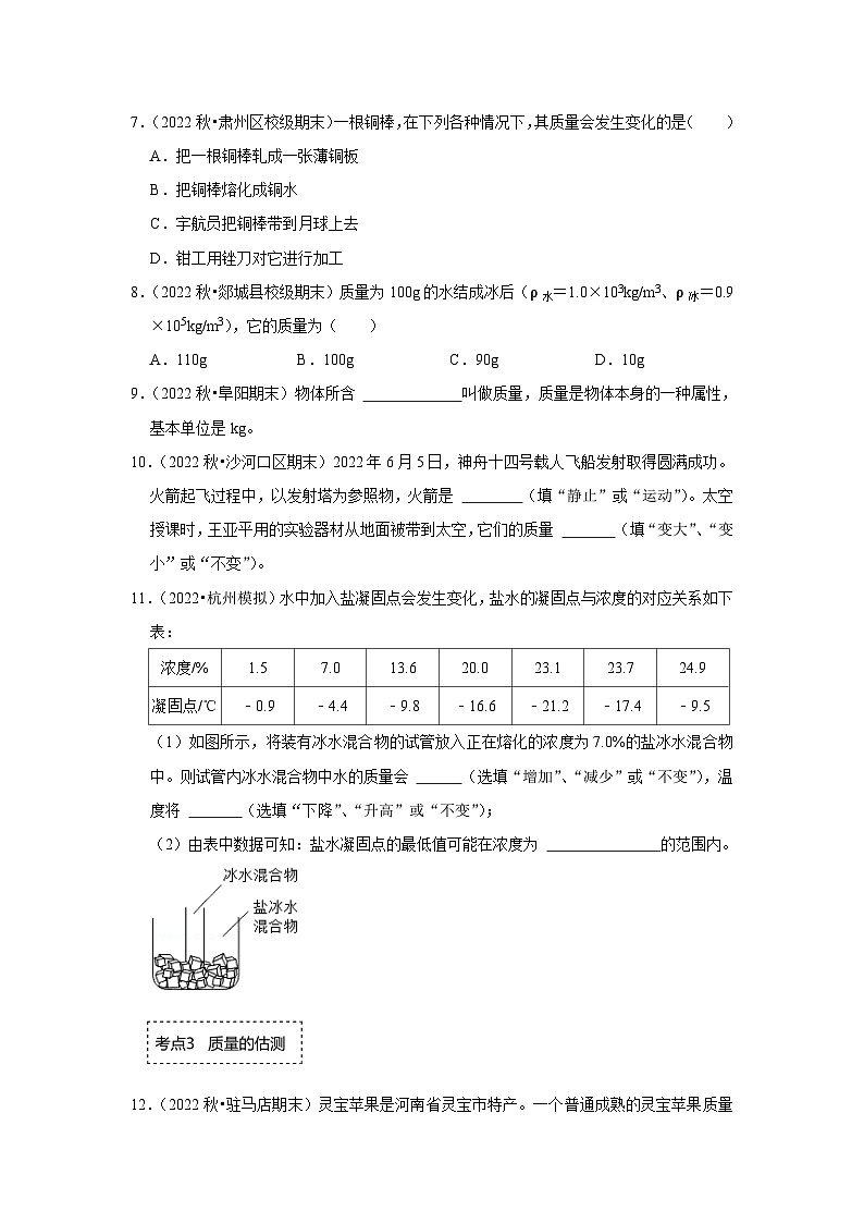 苏科版八年级下册物理同步专题训练  6.1物体的质量（专题训练）（原卷版+解析）第2页