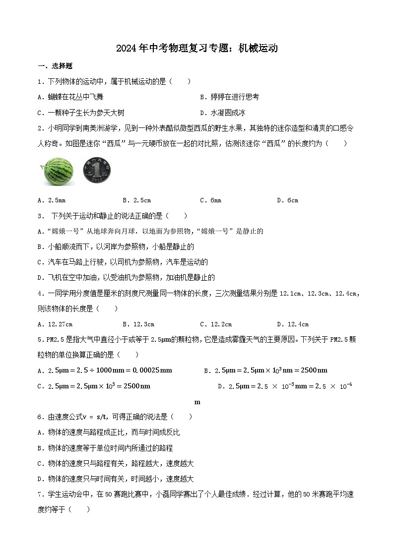 2024年中考物理复习专题：机械运动（含答案） (2)第1页
