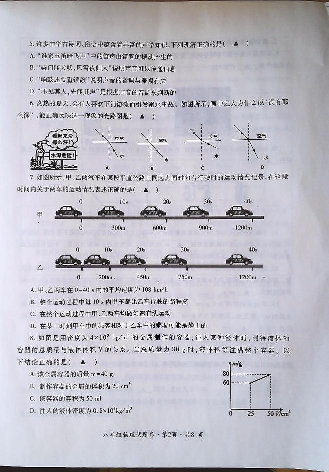 贵州省六盘水市水城区2023-2024学年八年级上学期期末物理试题02