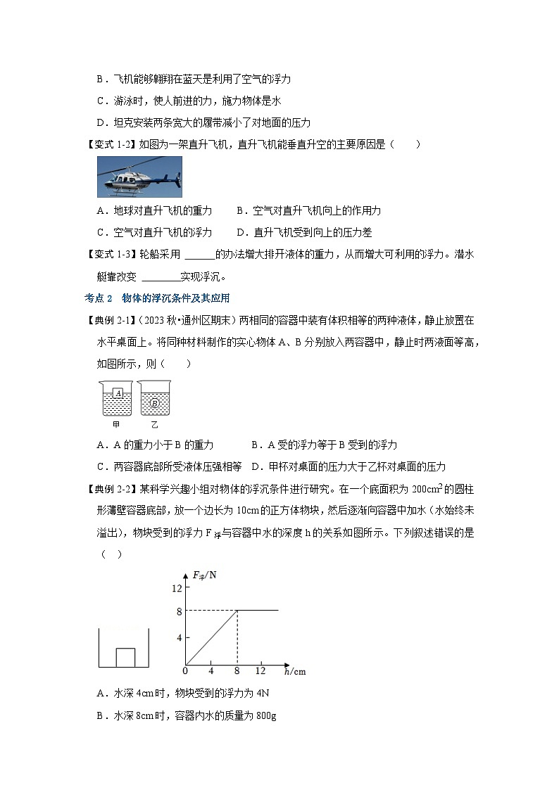 人教版八年级物理下册同步考点解读专题训练 10.3 物体的浮沉条件及应用（考点解读）（原卷版+解析）第3页