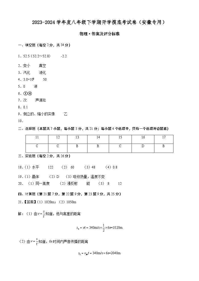 【开学摸底考】八年级物理（安徽专用）-2023-2024学年初中下学期开学摸底考试卷.zip01