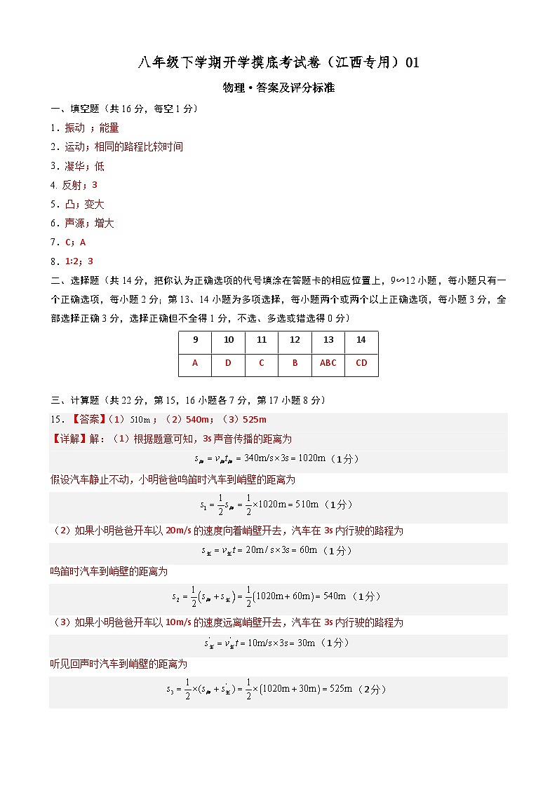 【开学摸底考】八年级物理（江西专用）-2023-2024学年初中下学期开学摸底考试卷.zip01