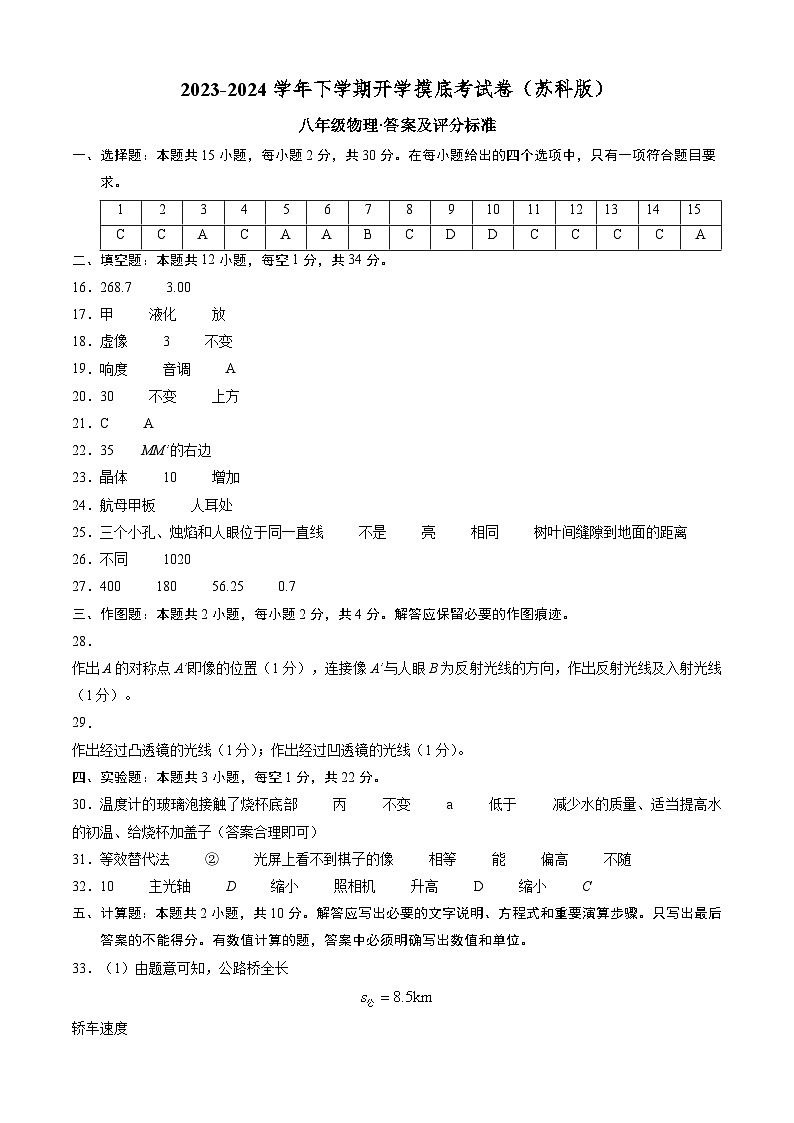 【开学摸底考】八年级物理（苏科版）-2023-2024学年初中下学期开学摸底考试卷.zip01