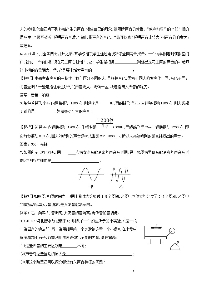 八年级物理上册2.2声音的特性练基础达标检测含解析新版新人教版第2页