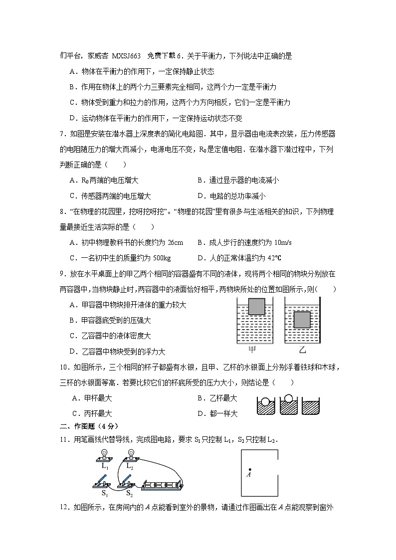 06，2024年广东省深圳市九年级质量检测模拟试卷物理02