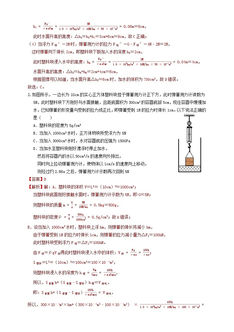 专题25浮力弹簧加水放水题型（知识点复习+例题讲解+过关练习）-备战2023年中考物理一轮复习考点帮02