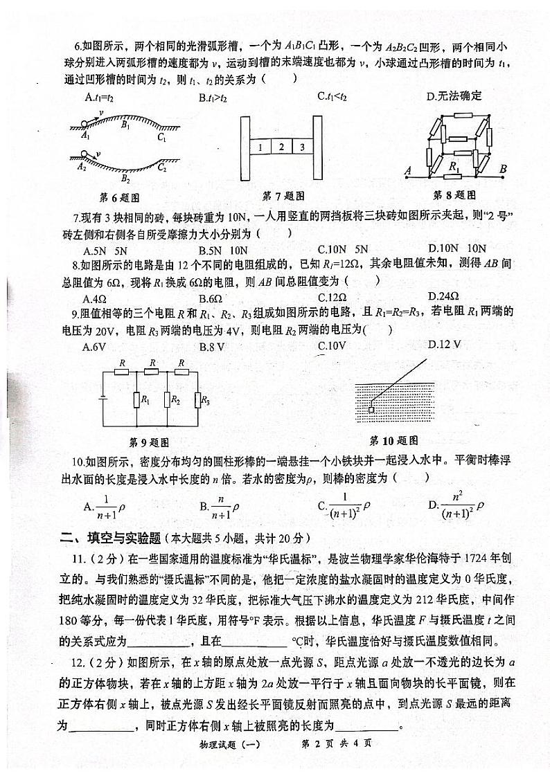 2023年湖北省黄冈市九年级自主招考物理模拟试题第2页