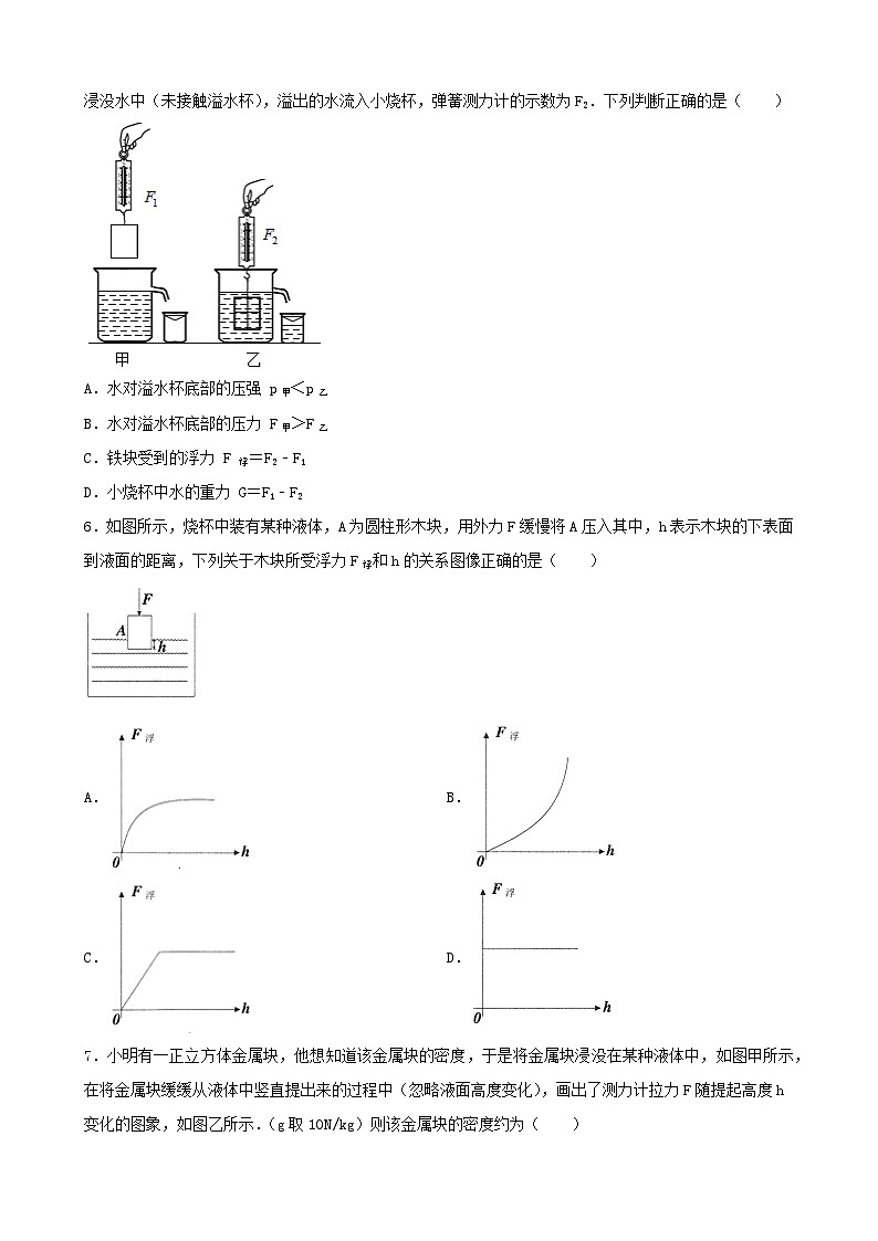 2023-2024学年人教版物理八年级下册10.2+阿基米德原理+同步练习（含答案）02