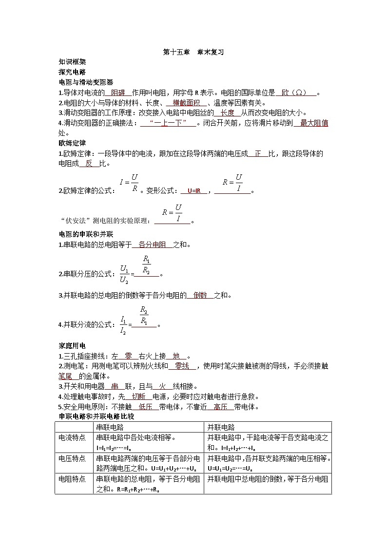 沪科版九年级物理 第十五章 章末复习练习第1页