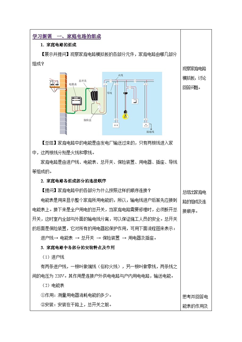 人教版物理九年级 19.1《家庭电路》 教学设计02