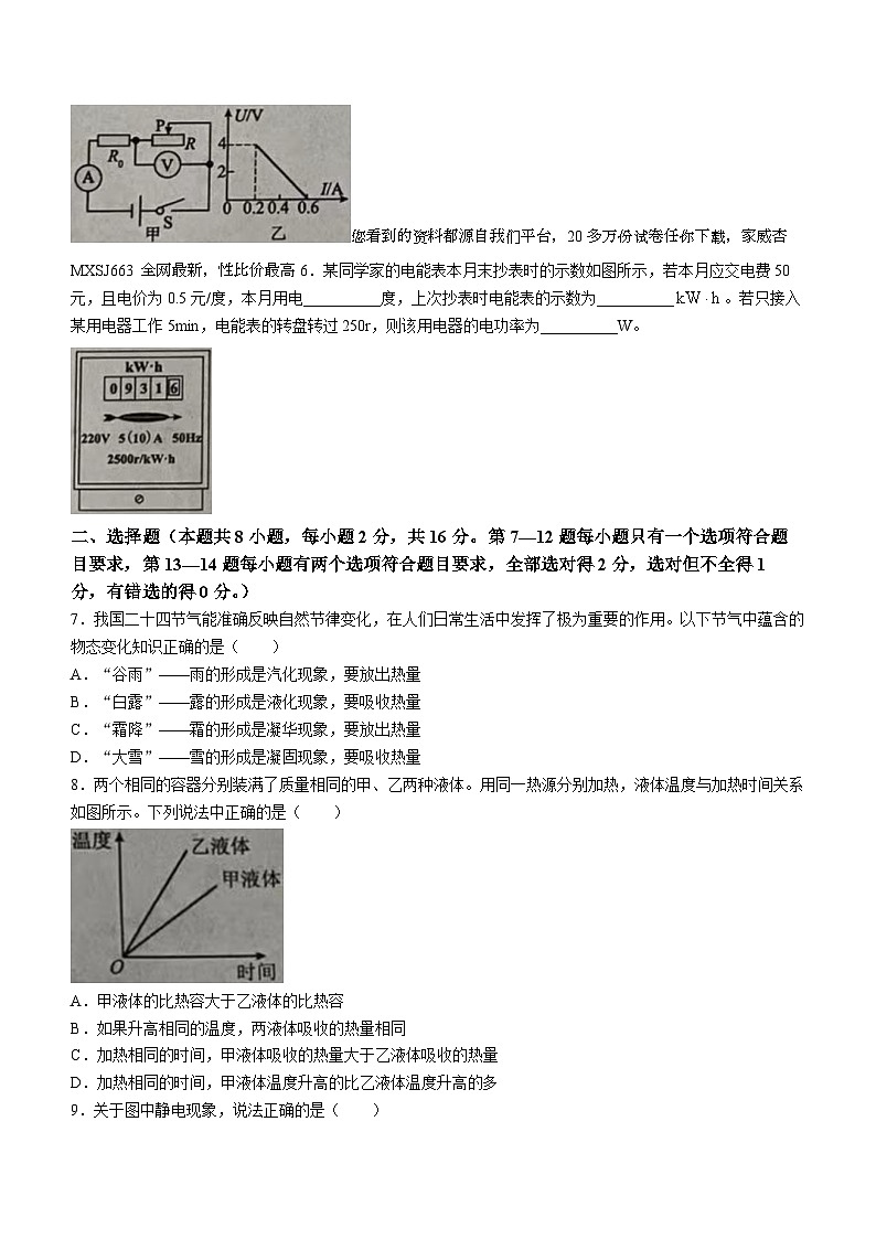 河南省周口市商水县2023-2024学年九年级下学期开学考试物理试题()02