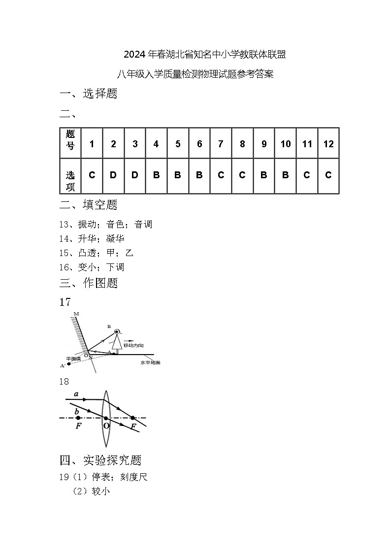 湖北省黄冈市黄冈市部分学校2023-2024学年八年级上学期开学物理试题(1)01