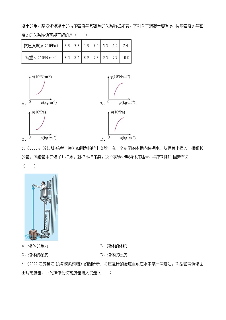 2023年江苏省中考物理一轮复习10 压强 练习题第2页