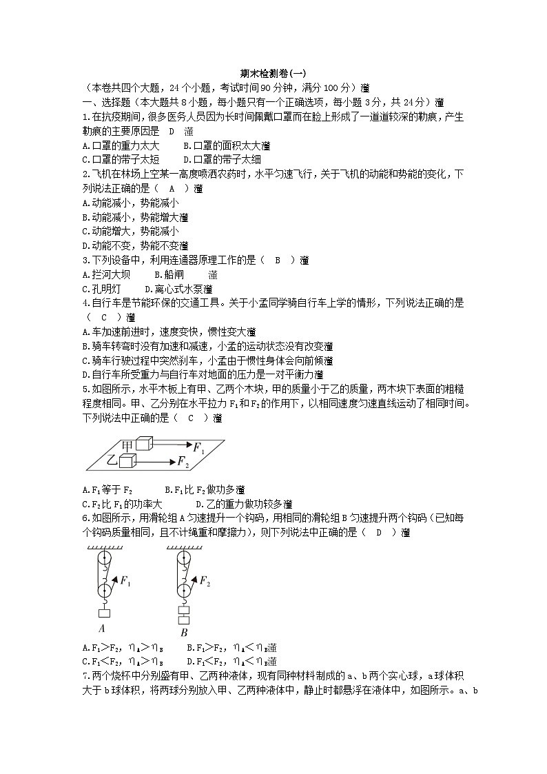沪科版物理八年级下册 期末检测卷（一）第1页