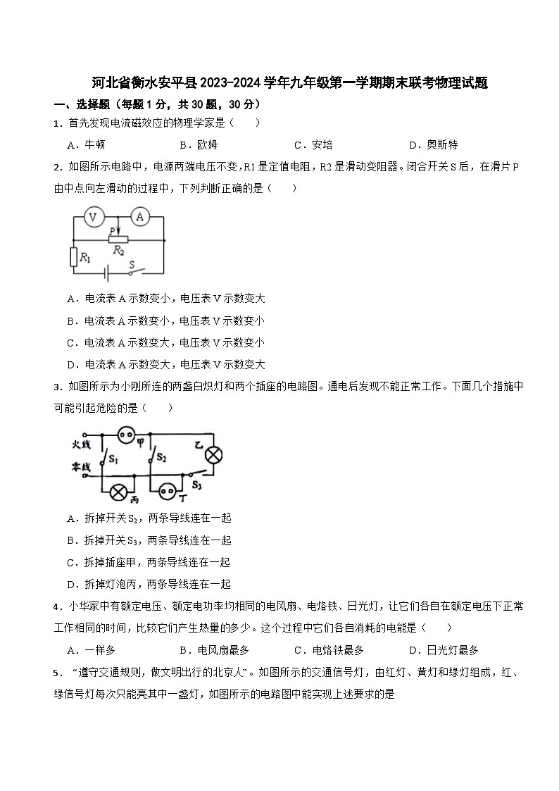 河北省衡水安平县2023-2024学年九年级第一学期期末联考物理试题01