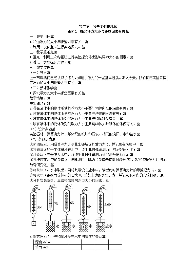 沪科版物理八年级下册 第九章第二节 课时1 探究浮力大小与哪些因素有关教案01