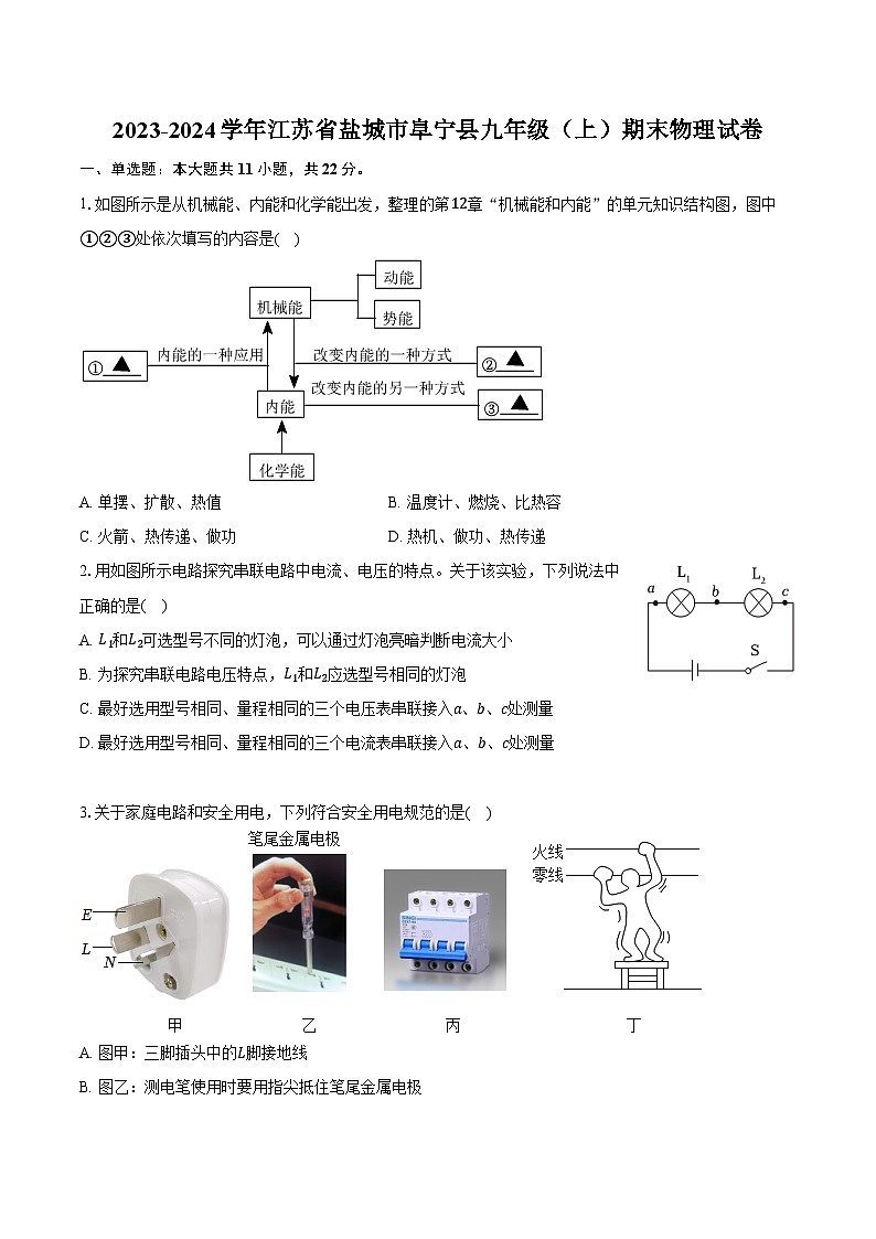 2023-2024学年江苏省盐城市阜宁县九年级（上）期末物理试卷（含解析）01