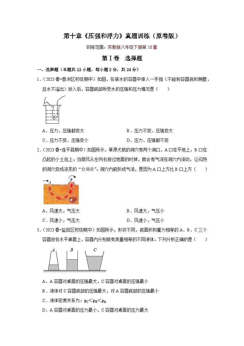 第10章《压强和浮力》真题训练（原卷版）第1页